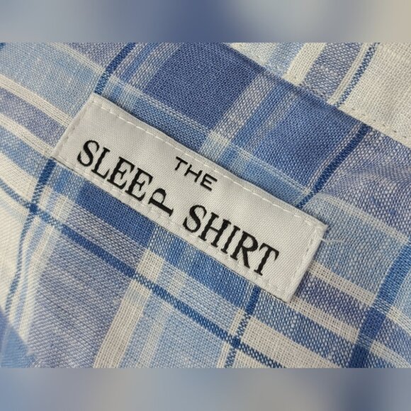 NWT The Sleep Shirt Short Blue Check 100% Linen Canada Plus Size One Size - Picture 6 of 14